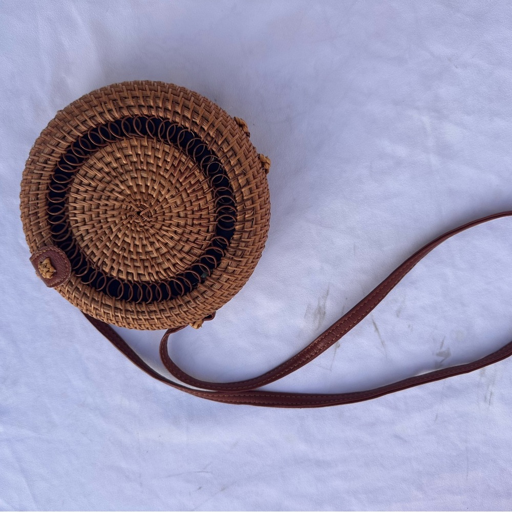 Vintage Rattan Straw Woven Crossbody Round Mini Bag